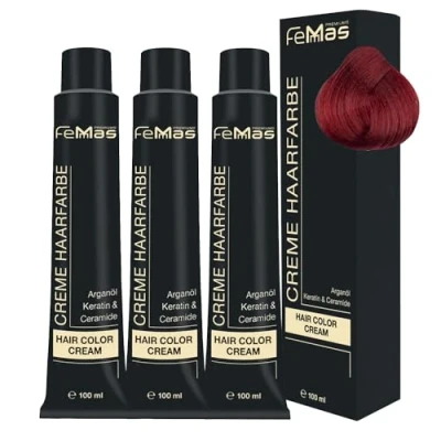 Bild av FemMas hårfärg mellanblond röd intensiv 7,66 I professionell kräm blond med närande arganolja, keratin och ceramider som permanent eller nyans, 3 x 100 ml