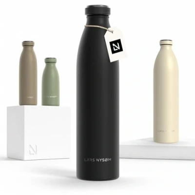 Bild av LARS NYSØM rostfri vattenflaska 350ml, 500ml, 750ml, 1L, 1,5 liter Termosflaska lämplig för kolsyrat Läcksäker sport, utomhus, skola (Carbon Black, 1000ml)