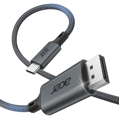 Bild av acer Kabel USB C via DisplayPort 4K@60Hz, Thunderbolt 3/4 kabel, Aluminiumhölje, Kompatibel med iPhone 15/16 Pro Max, iPad Pro, MacBook Air/Pro, iMac, Surface, Dell XPS, 2 meter