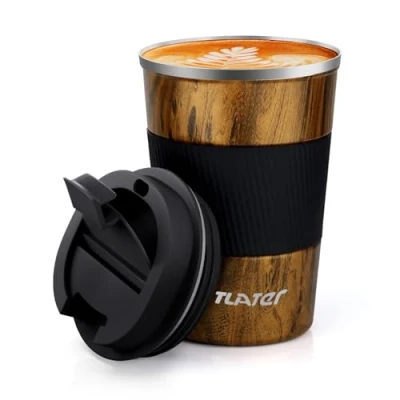 Bild av Tlater Kaffemugg to go, 380 ml termosmugg isolerad mugg med läckagesäkert lock, vakuum, dubbelväggad resemugg i rostfritt stål, för kaffe och te, håller varmt kallt