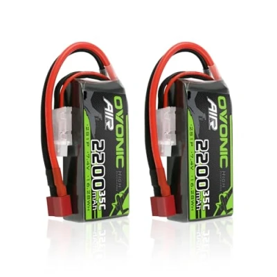 Bild av OVONIC 2S Lipo batteri 35C (Burst 70C) 2200 mAh 7,4 V med Dean Style T kontakt för RC flygplan helikopter Quadcopter FPV racingdrönare (2 pack)