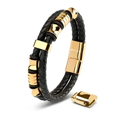 Bild av SERASAR Läderarmband för Män 23cm Flätat Guld Armband Pojkarmband Hanarmband Smyckepresentidé Jubileumspresenter Present till Make, Pojkvän, Vänner
