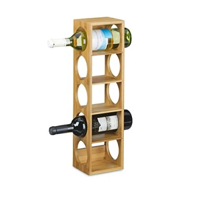 Bild av Relaxdays 2 x vinställ bambu, flaskhållare 5 fack, trähylla för vin, flaskhylla modern, H B D: 53 14 12 cm, natur