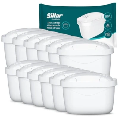Bild av Sillar vattenfilterpatroner kompatibla med BRITA Maxtra+, Marella, Aluna, Elemaris 12 pack, aktivt kol och jonbytare, BPA fri, minskar kalk klor, för rent dricksvatten