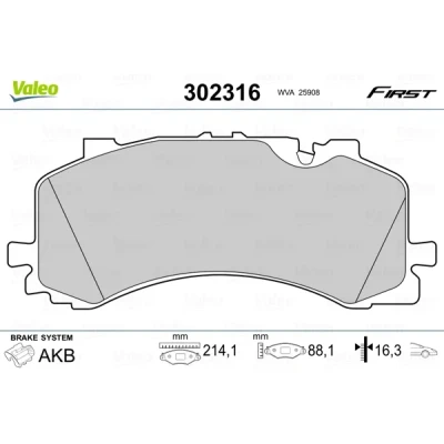 Bild av VALEO 302316 Jeu de plaquettes frein Essieu Avant contact signal d&#039;usure exclu avec tôle anti bruit AUDI: Q7, A6 C8 Berline,