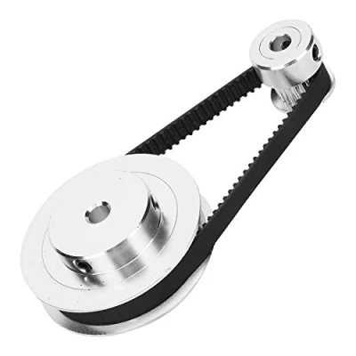 Bild av 3D skrivare synkront hjul i aluminium, 20 och 60 tänder 6 mm Bore Timing Remskiva P36 BF med 100 mm/7,9 tum gummispänne