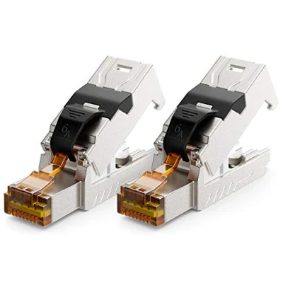 Bild av deleyCON 2x CAT 6a Nätverkskontakt RJ45 med LSA Anslutning Verktygsfri för Styva Installationskablar LAN Kabel Nätverkskabel Kontakt CAT6a CAT7 Skärmad Metallhölje 10 Gbit/s