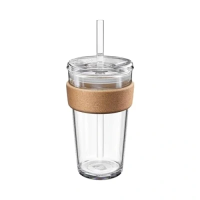 Bild av KeepCup brygga kork kall kopp härdat glas is kaffe tumlare med återställt korkband, lock och sugrör 454 ml (16 oz)
