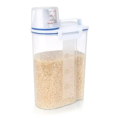 Bild av Belle Vous Matförvaringsbehållare i Plast med Mätkopp 2 L Lufttät Dispenser BPA Fri Förvaringsbytta för Flingor, Ris, Havregryn, Mjöl, Djurmat &amp; Torrmat Köks /Skafferiorganisation