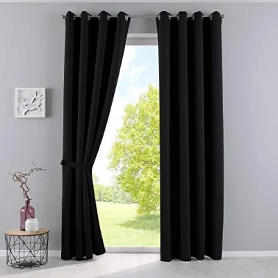 Bild av Gardinerlåda, gardiner, ogenomskinliga &quot;Newyork&quot;, svart, H x B 245 140 cm, 2 pack, termiska mörkläggningsgardin, mörkläggningsöljetter, ljudisolerande, Oeko Tex