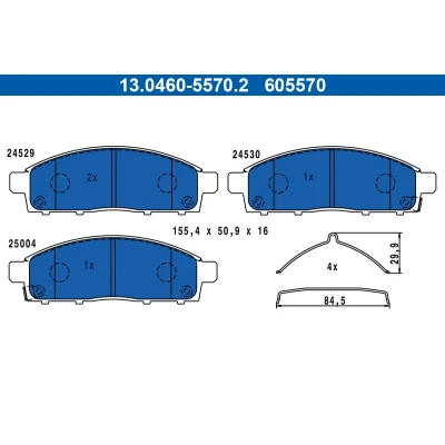 Bild av ATE 13.0460 5570.2 Bromsbeläggsats med akustisk slitagevarnare tillbehör MITSUBISHI: L200 / Triton V Pick up (KJ, KK, KL) 2.2 DI D 4WD,