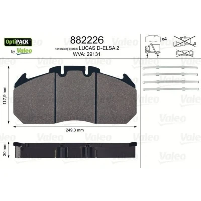 Bild av VALEO 882226 Jeu de plaquettes frein OPTIPACK contact signal d&#039;usure exclu sans kit vis fixation MAN: TGL, TGS, F 2000