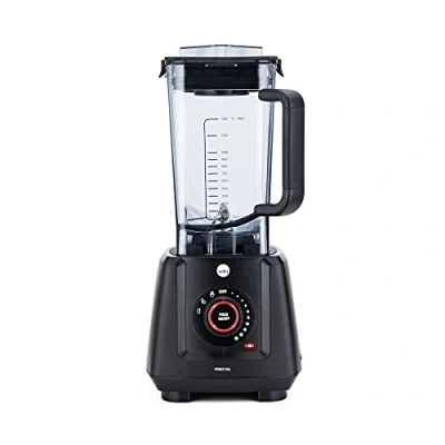 Bild av Wilfa POWER FUEL högpresterande mixer I 1,5 l behållare upp till 100 C 1 200 watt 4 bladskniv LED display inkl. stamper med termometer för smoothies, fryst mat och soppor (svart)