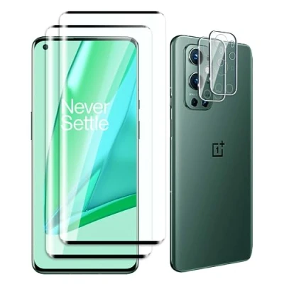 Bild av Fyqzio [2+2 stycken] skärmskydd i härdat glas kompatibelt med OnePlus 9 Pro och kamera,inga bubblor,9H hårdhet,anti repa,3D böjd,HD för