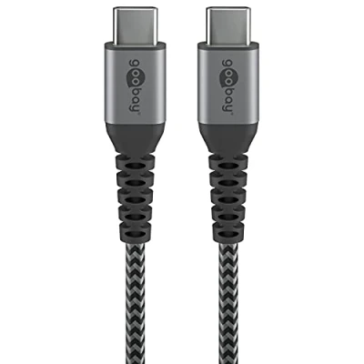 Bild av Goobay 49301 Snabbladdningskabel USB C 60 W 20 V/extremt robust textilkabel/480 Mbits laddningskabel C/snabbladdningskabel Samsung kabel 0,5 m/tygkabel grå/0,5 m