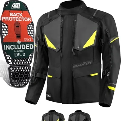 Bild av SHIMA RUNNER Motorcykeljacka Herr 4 Årstider AIRFORCE Solskydd Jacka Skydd Jackor Vinter Lättvikt Motorcyklist Vattentät Skyddskläder (herr, Fluo, 4XL)