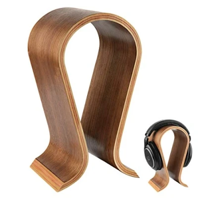 Bild av Linkidea trä Omega hörlursstativ/trä hörlurshållare/trä headsethållare/omega hörlurar skrivbord displayhängare headset valnötsfinish