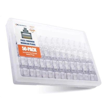 Bild av Cable Matters Kabelmatters 50 pack Cat 6 pass Through RJ45 kontakter (Cat ändar/Cat6 kontakt/RJ45 modulära pluggar/Ethernet pluggar/nätverkskontakt) för solid eller strand UTP Ethernet kabel