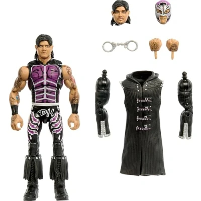 Bild av Mattel WWE Ultimat Edition actionfigur och tillbehör, 15,2 cm Dominik Mysterio samlarset, utbytbara huvuden händer, 30 ledpunkter