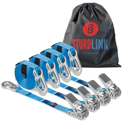 Bild av Spännband med Låskrokar 5m 25mm LC 800daN i U form, Set om 4 + Väska Perfekta för Fästning på Fästöglor: Släp, Skåpbil, Bilkoffert, Lastbil, Transport av Motocross, Fyrhjuling, Trial