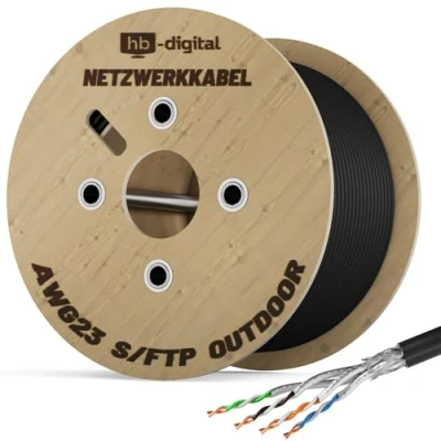 Bild av hb digital 250m CAT 7 1 000 MHz 10 Gbit Ethernet installationskabel utomhus svart AWG23/1 PE S/FTP dubbelskärmad PIMF ren koppar rå/underjordisk data för utomhusbruk