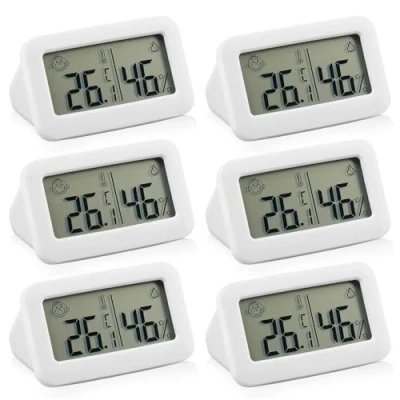 Bild av Digital termometer hygrometer inomhus 6 miniluftfuktighetsmätare rumstermometer med smiley indikator, temperatur och för babyrum, vardagsrum, rum, kontor, vit