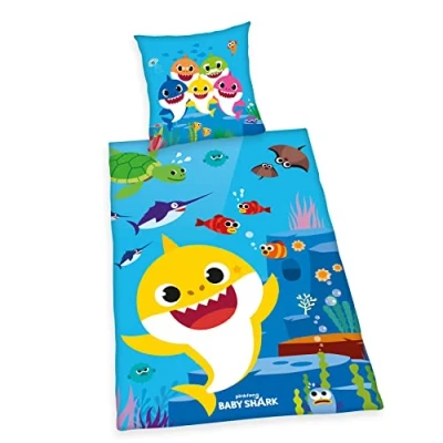 Bild av Klaus Herding GmbH Baby Shark sängkläder, örngott ca 80 x cm, påslakan ca. 135 200 med knapprad, 100% bomull, Renforcé