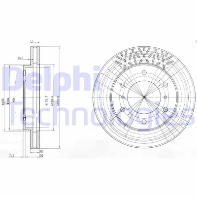 Bild av DELPHI BG3812 Disque de frein 290 26 6 ventilé huilé non traité sans roulement roue, bague ABS MITSUBISHI: Pajero 3, 4, Classic