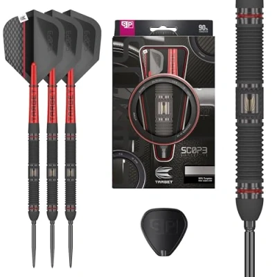 Bild av Target Darts Scope Steel Tip Swiss Point Darts, 90 % volfram dartset, fat 01 22G Stålspets darttavla, professionell darttavla med schweiziska spetsar och verktyg