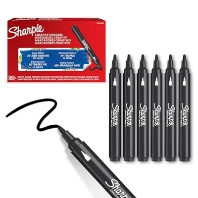 Bild av Sharpie Creative Marker Acrylic Paint Pens Bullet Tip Water Based Markers Black 6 Count