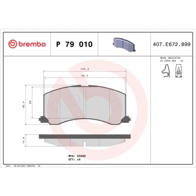 Bild av BREMBO P 79 010 Jeu de plaquettes frein avec indicateur d&#039;usure sans accessoires SUZUKI: Baleno I 3/5 portes