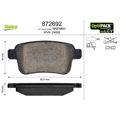 Bild av VALEO 872692 Jeu de plaquettes frein Essieu arrière contact signal d&#039;usure exclu sans kit vis fixation, pour conditions d’usage difficiles