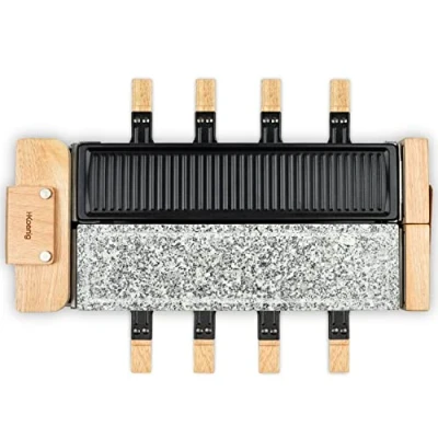 Bild av Appareil à raclette 3 en 1 wod360 hkoenig : + pierre cuire grille 8 personnes surface de cuisson 41,5 x 21,2