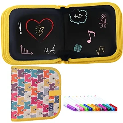 Bild av Lär dig Doodle Board för barn, skriva Blackboard, bärbar skissdodle bok med 12 färgade pennor, raderbar återanvändbar övningsbok målning, 14 sidor