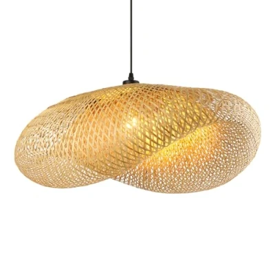 Bild av Kreativitet upphängningsbelysning, handvävd hatt taklampa bambu retro sovrumstaklampa 100 cm ljuskrona vardagsrum för kök matsal restaurang, lätt halm