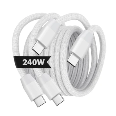 Bild av MoKo 240W USB C to Cable, [2Pack, 6.6ft] Nylon Braided Type Cable Fast Charging Cord for iPhone 16/15/15 Pro/15 Plus/15Pro Max, MacBook Pro 2020, Samsung Galaxy S24, White