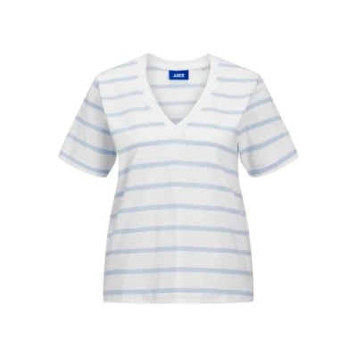 Bild av JACK&amp;JONES JXANNIE REG Vneck Stripe SS Tee JRS SN, Ljusvit/ränder: racing röd, M