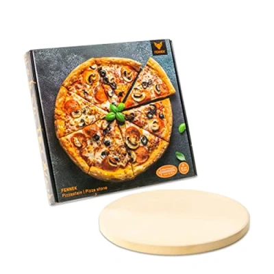 Bild av FENNEK XL pizzasten Ø 320 mm tjocklek: 20 för ugn, stenugn, kolgrill, gasgrill etc. tillverkad av värmebeständig kordierit pizza, flammkakor, bröd och mycket mer