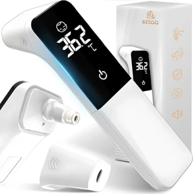 Bild av Retoo Febertermometer panntermometer digital termometer infraröd för spädbarn och vuxna temperaturmätare hygienisk feberalarm LCD display 20 minneshemang vit