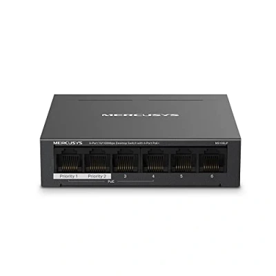 Bild av MERCUSYS MS106LP TP Link PoE switch med 6 portar, 40 W för alla 4 PoE+ 30W 802.3af/at, Ethernet switch, RJ45 metallhölje, uttag, koppla in och använda