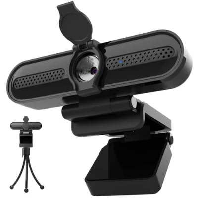 Bild av VIZOLINK W4DS 4K webbkamera, PC webbkamera med mikrofon, 78 synfält, fast brännvidd, plug and play, stativ och skydd, för Skype, team, videosamtal möten, Mac/Chromeos/Android