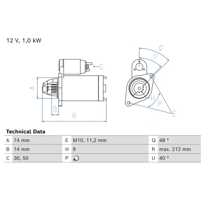 Bild av BOSCH 0 986 027 160 Startmotor 12V 1kW TOYOTA: Yaris II Hatchback, Corolla Verso, IX Hatchback