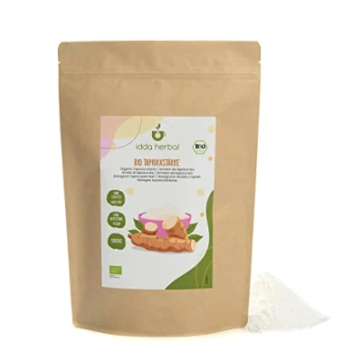 Bild av ekologisk tapiokastärkelse, tapiokapulver för bakning, förtjockning och bindning, från kontrollerad odling, glutenfri, laktosfri, mald tapioka, laboratorietestad, vegan (1 KG)
