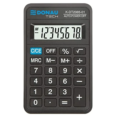 Bild av Kalkylator DONAU TECH/K DT2085 01 8 siffrig rotfunktion/114x69x18 mm/färg: Svart/dator med display/batteridrift/kompakt design