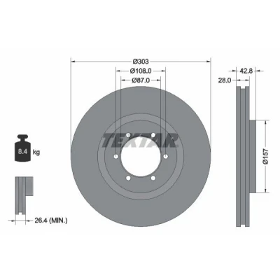 Bild av TEXTAR PRO 92180003 Disque de frein 303 28 06/06 108 ventilé l&#039;intérieur revêtu sans boulon fix roue, moyeu roue HYUNDAI: Terracan