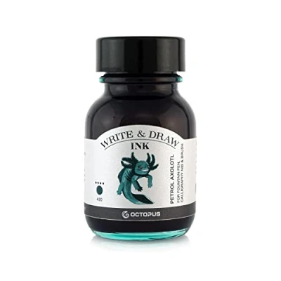 Bild av Octopus Write and Draw Ink 420 bensinfärgad axolotl, vattentätt bläck för att skriva och rita, kalligrafibläck, ljusäkta ritbläck reservoarpennor, bensinfärgat, 50 ml