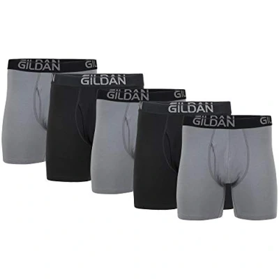Bild av Gildan herr Boxerkalsonger Cotton Stretch Boxer Brief, Multipack, Grå flanell/svart sot (5 pack, vanligt ben), XL
