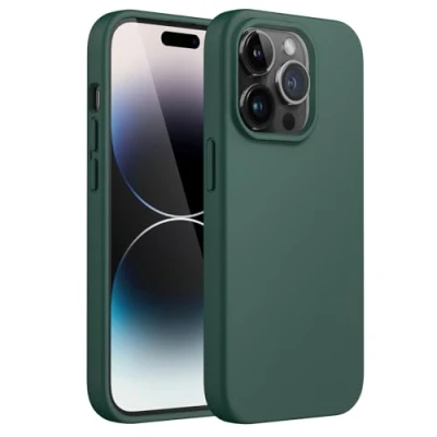 Bild av JETech Silikon Skal för iPhone 14 Pro 6,1 Tums, Silky Soft Touch med Hela Kroppen, Stötsäker Case Mikrofiberfoder (Midnattsgrön)