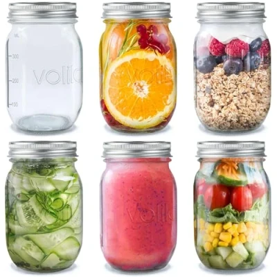 Bild av volila Glasburk med Lock (6 x 490ml) Overnight Oats Lufttäta Konserveringsburkar för Sylt och Drycker, Masonburk Skruvlock Förslutningslock Förvaring av Barnmat Konservering
