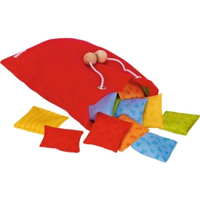 Bild av goki 56828 känslomässig kudde av trä, textil och glas, pedagogiskt spel för hela familjen, olika ytor inuti kudden, främjar finmotorik taktil känsla, set om 20, från 3 år